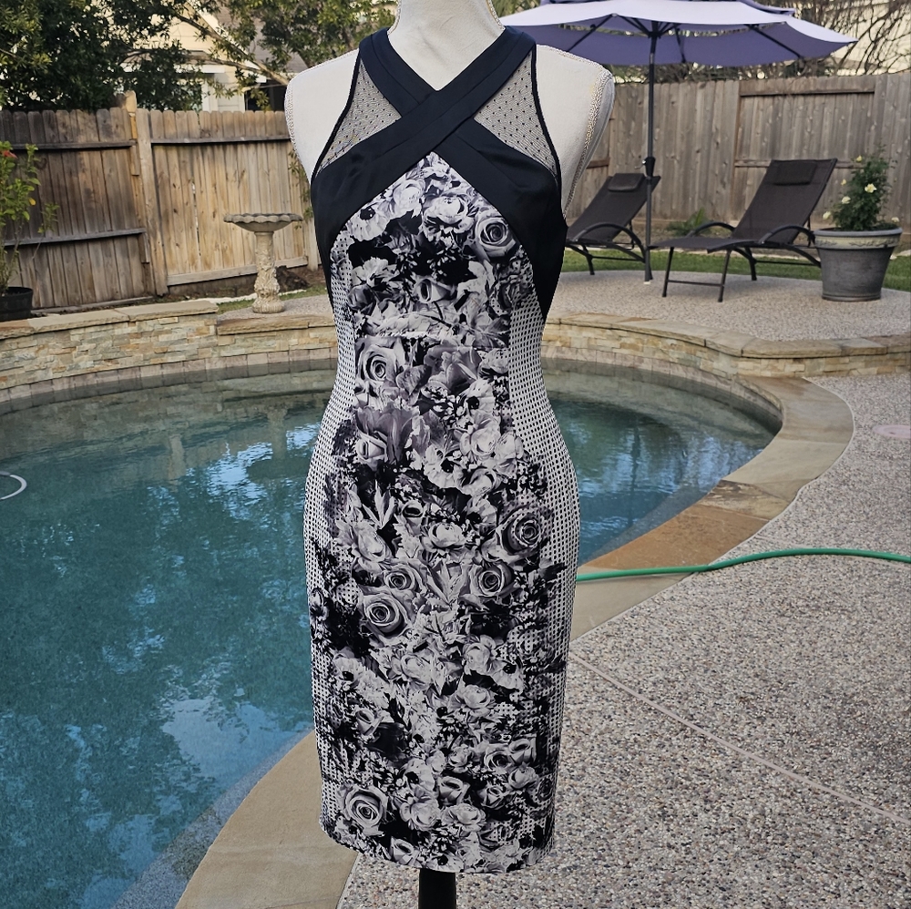 Karen Millen Black White Floral No Sleeve Midi Dress US8